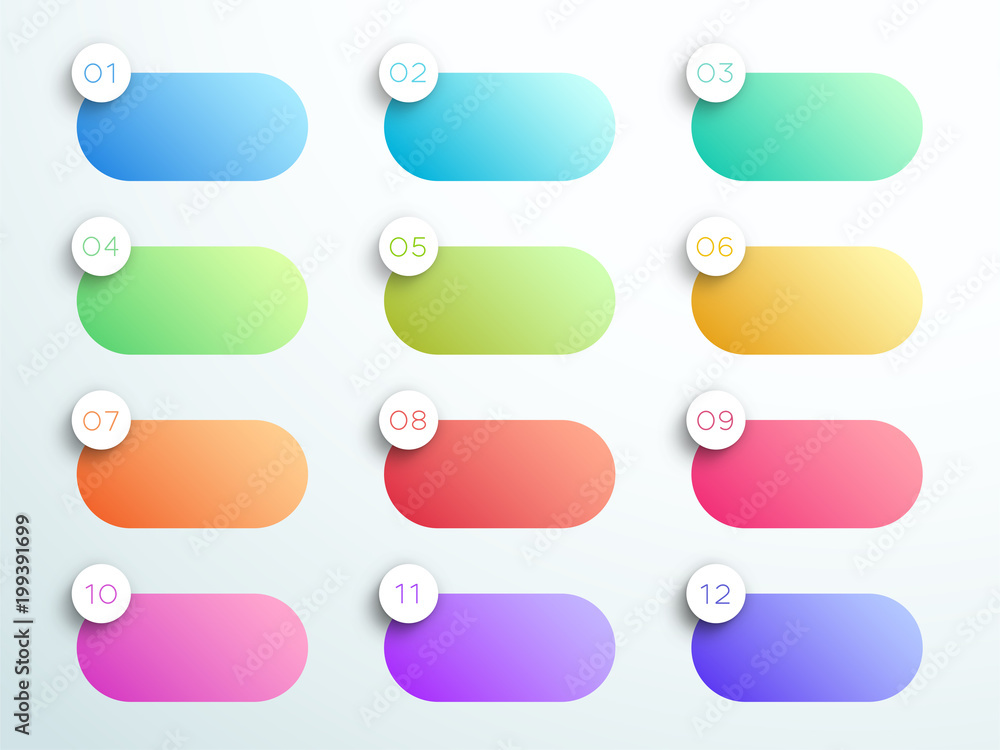 Fototapeta premium Numbered Gradient Rounded Text Boxes 1 to 12