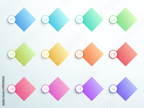 Numbered Diamond Text Boxes 1 to 12 Vector