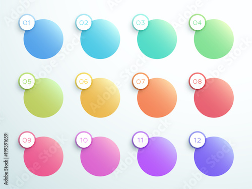 Numbered Gradient Circle Text Boxes 1 to 12 Vector