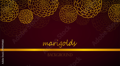 Vector dark red banner with golden marigolds