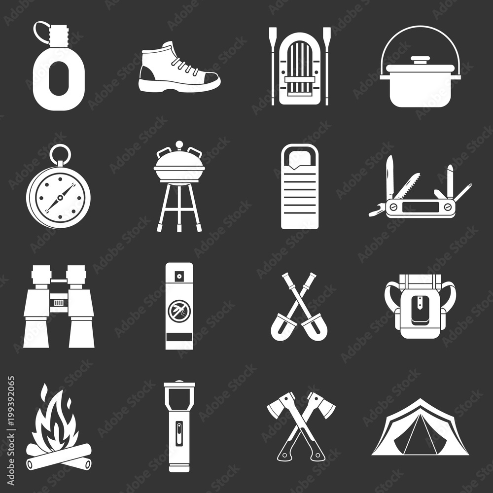 Recreation tourism icons set grey vector Recreation tourism icons set grey vector