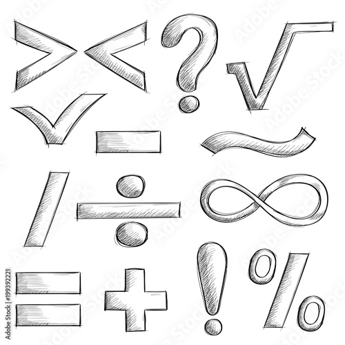 Mathematics and punctuation symbols. Hand drawn sketch