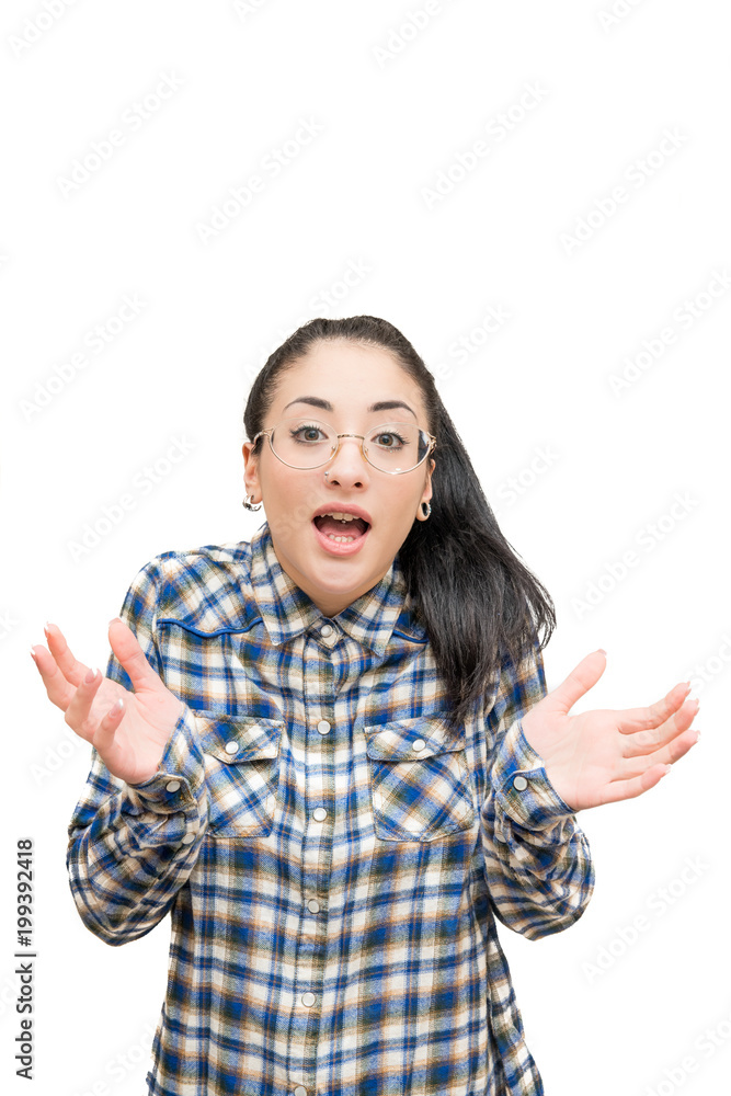 Smiling teenager girl amazed looking at camera Smiling teenager girl amazed looking at camera