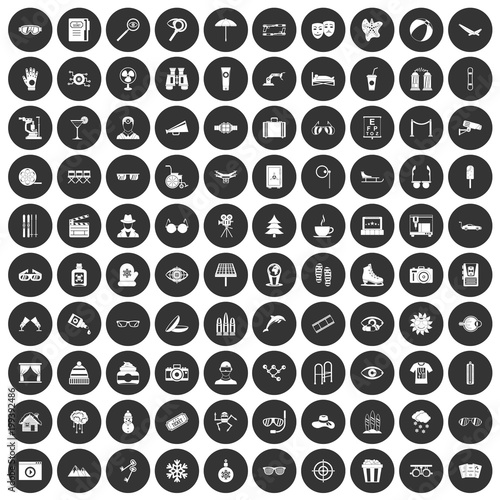 100 glasses icons set black circle