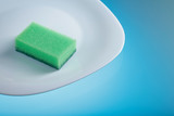 White dish and sponge for dishes .
