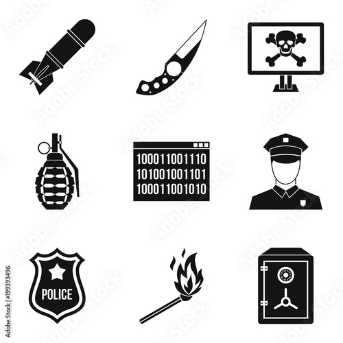 Offence icons set, simple style