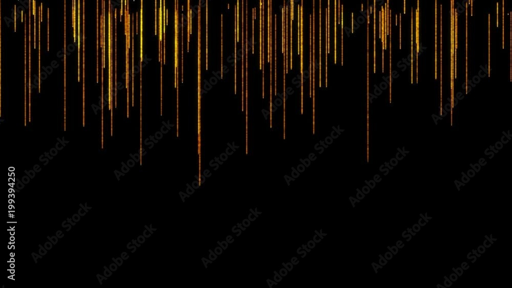 Animation of gold glitter streams falling from the top background. Animation of gold glitter streams falling from the top background.