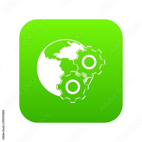 World planet and gears icon digital green