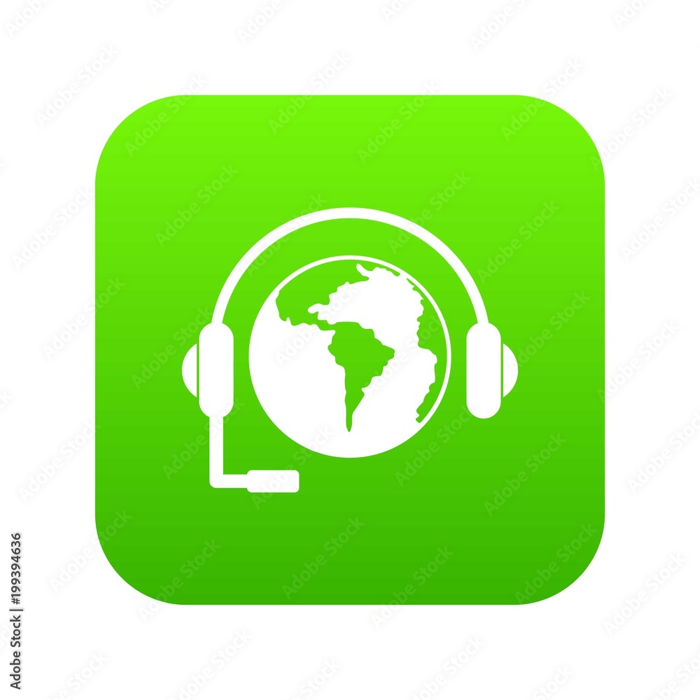 World planet and headset icon digital green World planet and headset icon digital green