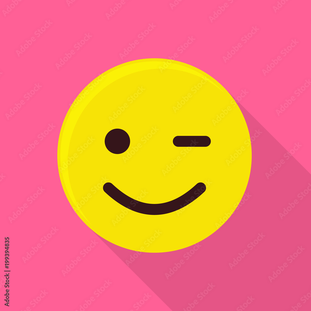 Fototapeta premium Winking smiling emoticon icon, flat style