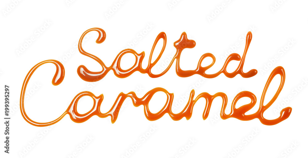 Hand lettering written by liquid salted caramel sauce Hand lettering written by liquid salted caramel sauce