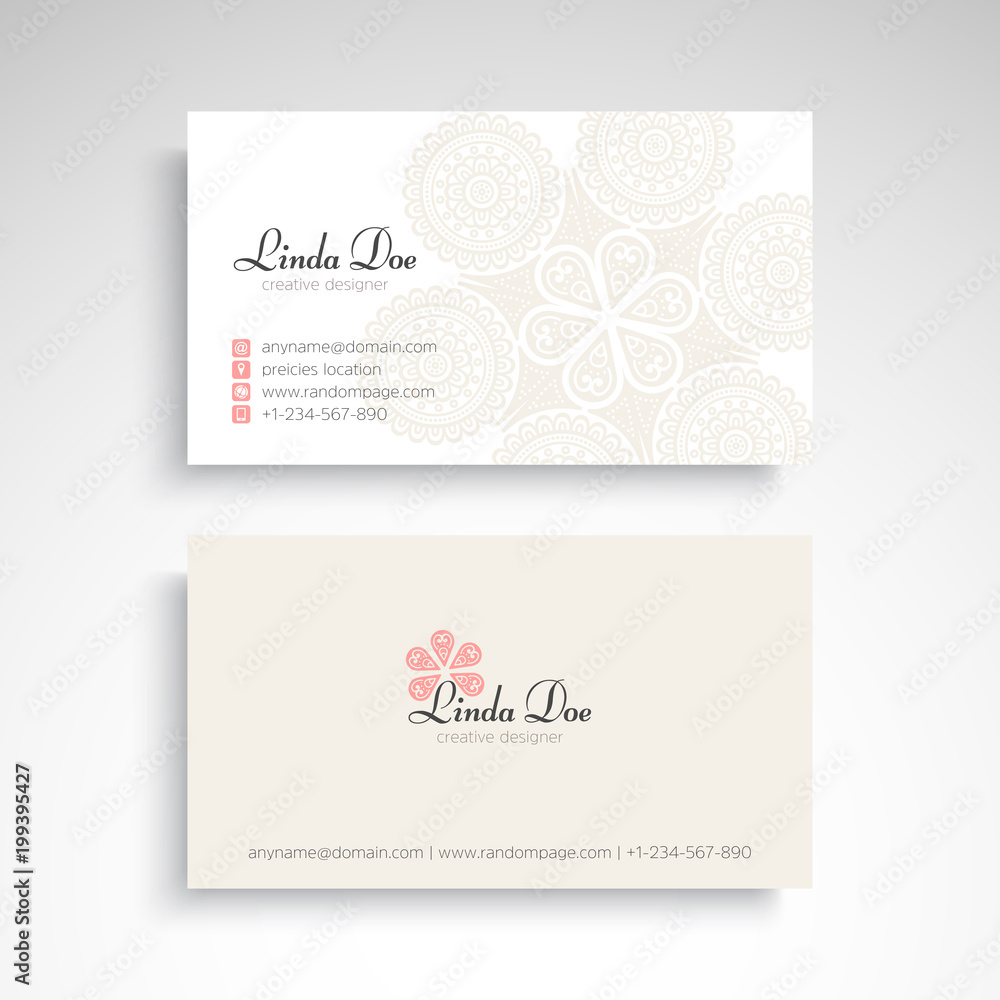 Business Card. Vintage decorative elements. Ornamental floral business cards or invitation with mandala