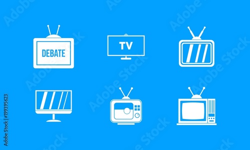 Tv icon blue set vector
