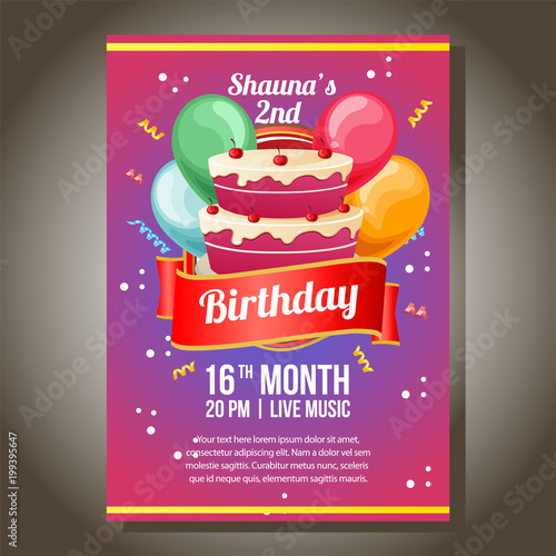 invitation in birthday theme with party cake