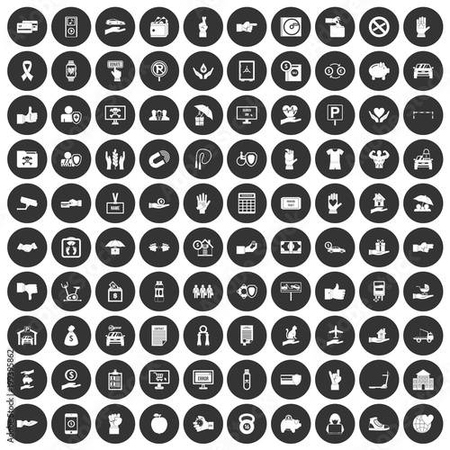 100 hand icons set black circle