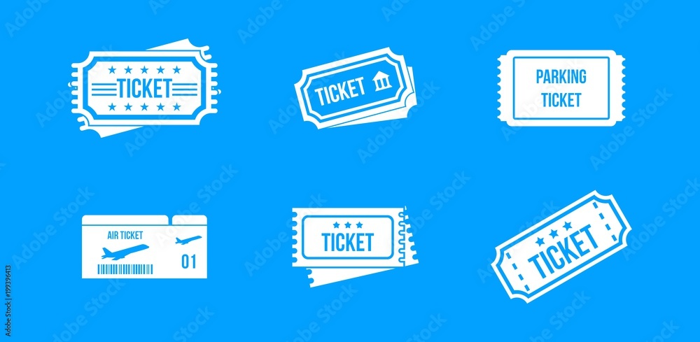 Ticket icon blue set vector