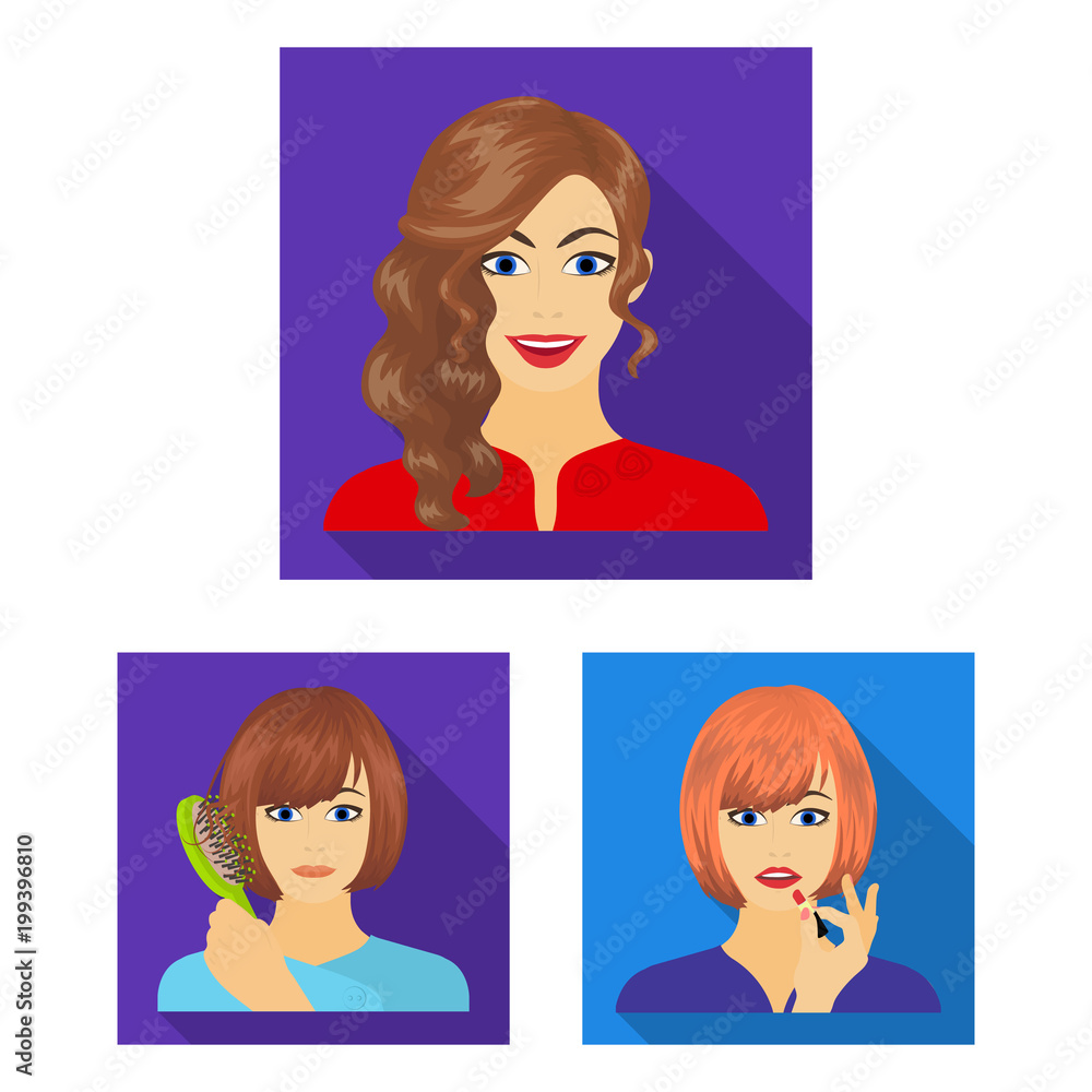 Plakat Care of hair and face flat icons in set collection for design. Perfumes and makeup vector symbol stock web illustration.