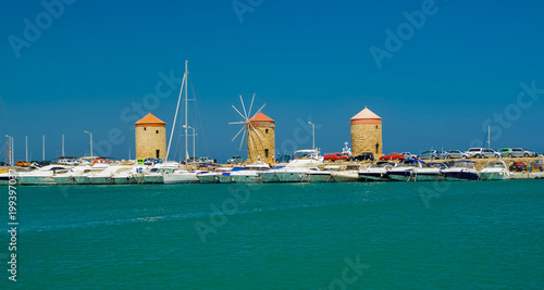 rhodes island harbor in summer greece