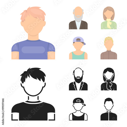 Boy in a cap, redheaded teenager, grandfather with a beard, a woman.Avatar set collection icons in cartoon,black style vector symbol stock illustration web.