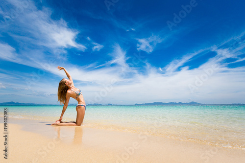Yoga on tropical thai beach