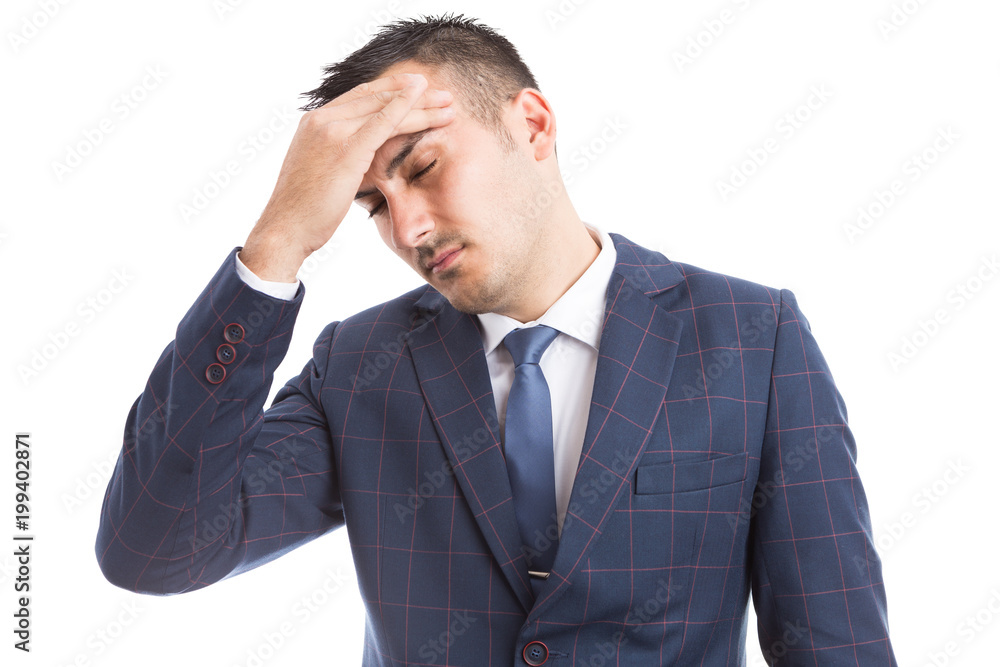 Business person suffering migraine after stressful job. Business person suffering migraine after stressful job.