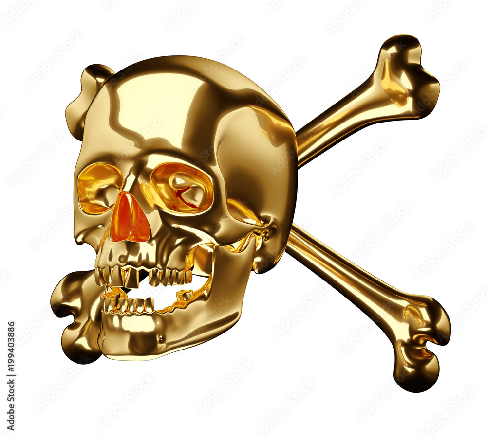 Golden Skull with cross bones or totenkopf isolated