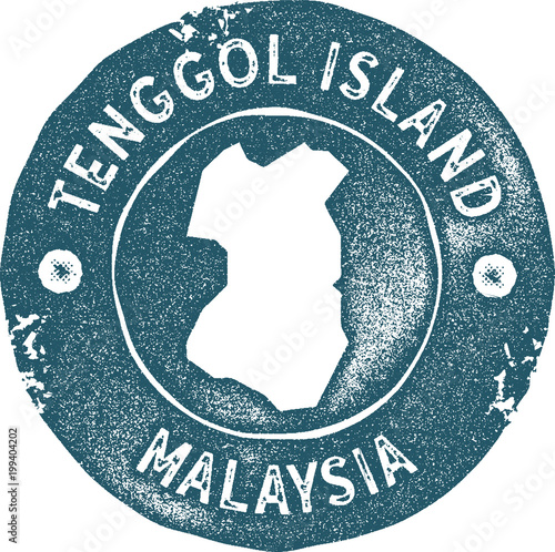 Tenggol Island map vintage stamp. Retro style handmade label, badge or element for travel souvenirs. Blue rubber stamp with island map silhouette. Vector illustration. photo