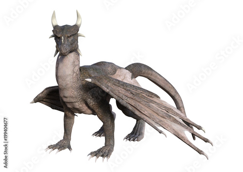 3D Rendering Fairy Tale Dragon on White