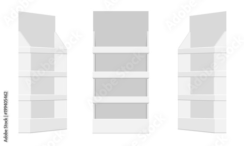 White POS POI Cardboard Blank Empty Displays With Shelves Products. Flat and solid color design.