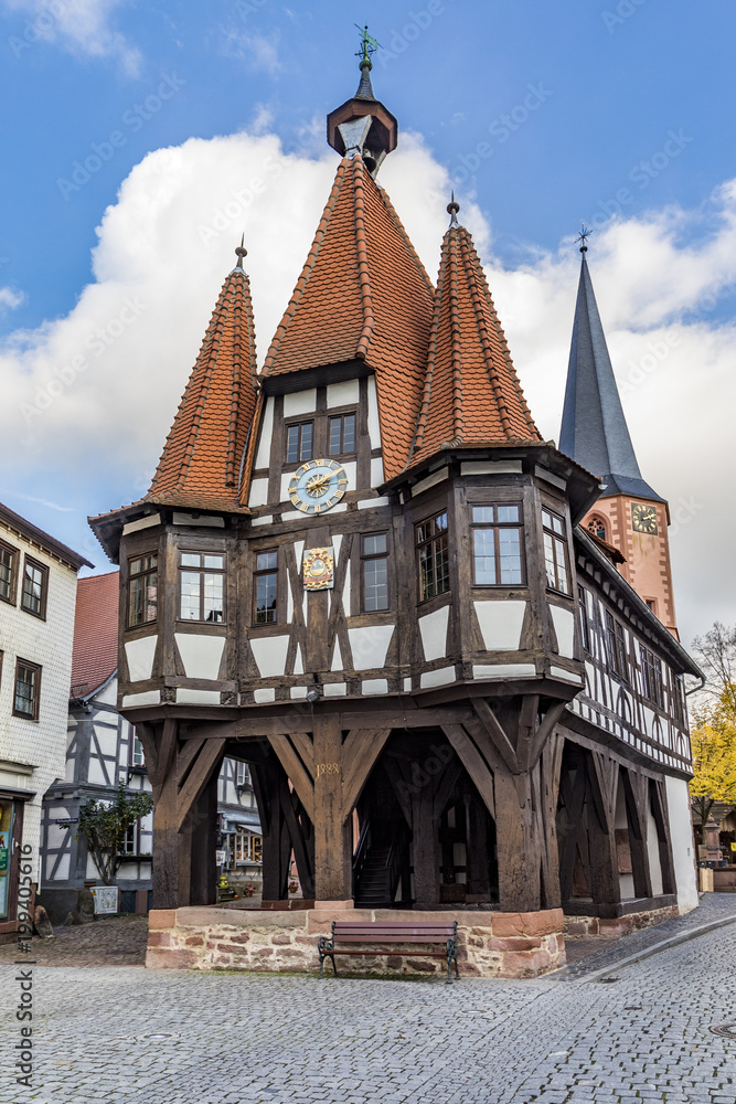 famous old half timbered town hall in Michelstadt