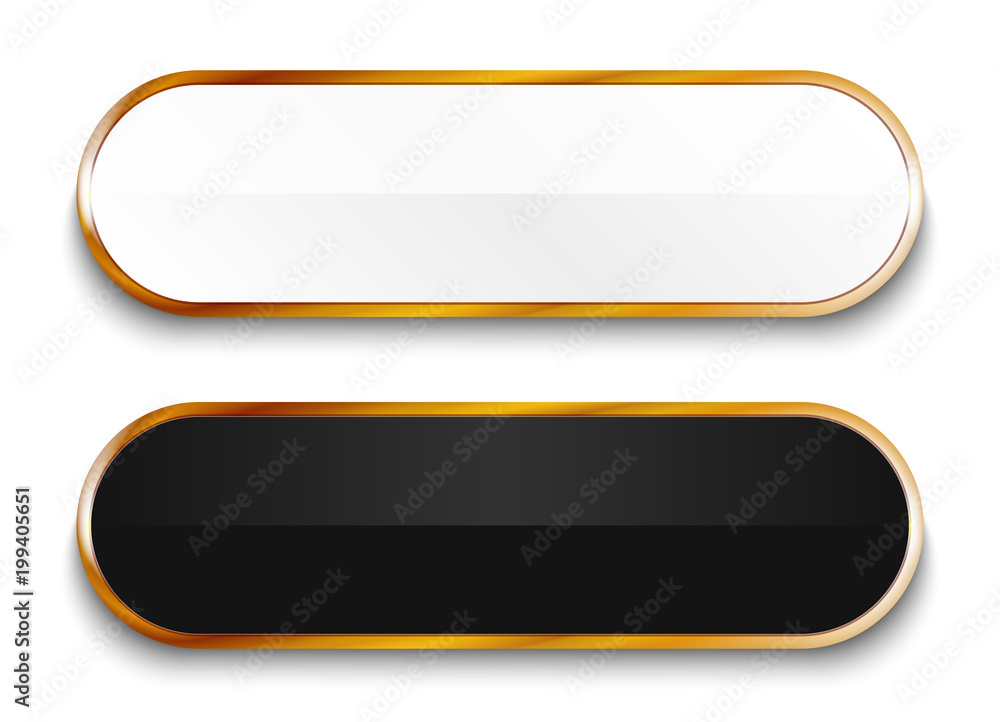Black and white glossy buttons with gold elements isolated on white background. Black and white glossy buttons with gold elements isolated on white background.