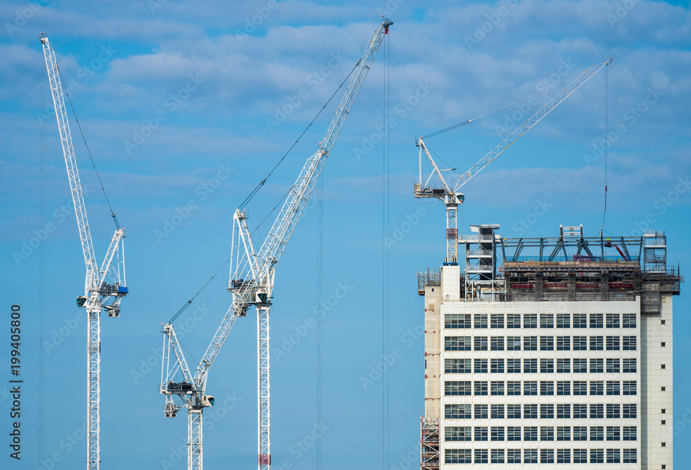 Cranes - Construction - Construction Site - Building. New Hospital under construction, Brighton, East Sussex, UK Cranes - Construction - Construction Site - Building. New Hospital under construction, Brighton, East Sussex, UK