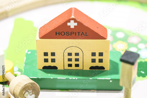 Hospital Wooden Toy Set Play set Educational toys for preschool indoor playground(selective focus)