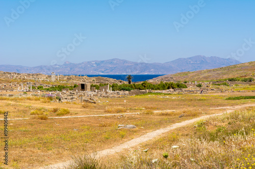 View of Delos island, the most big archaeological site of Cyclades archipelago. Greece. photo