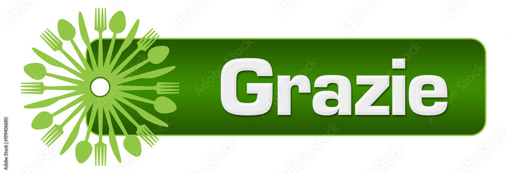 Fototapeta premium Grazie Spoon Fork Knife Green Horizontal 