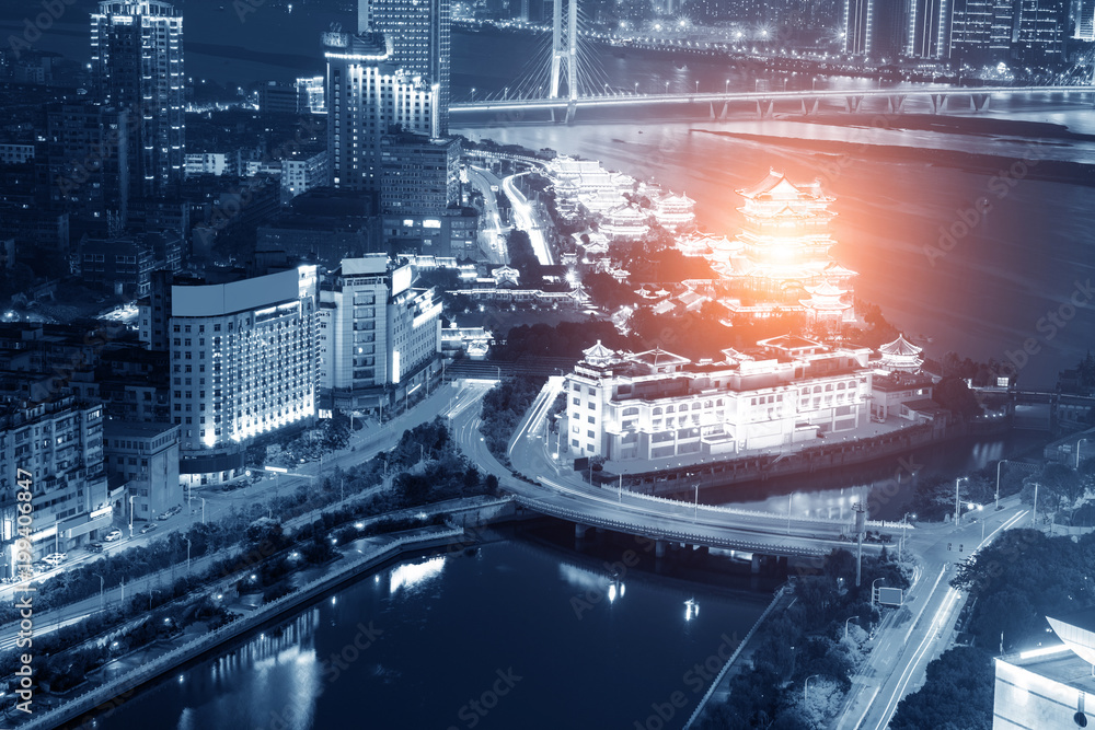 Sky night view of the city night, China Nanchang