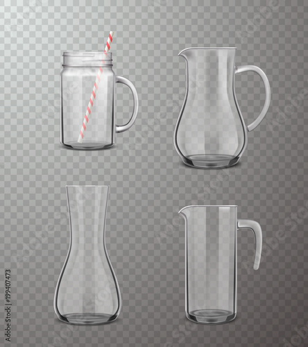 Glass Jugs Realistic Transparent Set