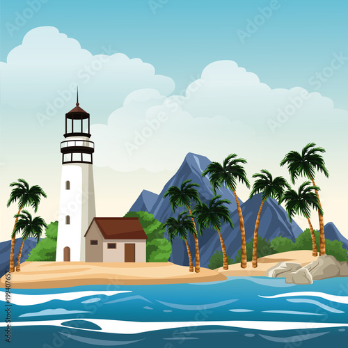 Beautiful island cartoon vector illustration graphic design © Jemastock