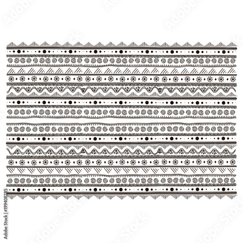 Vector hand drawn illustration. Ethnic black and white pattern. Background in Boho style.