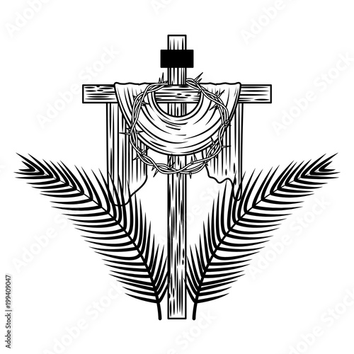sacred cross crown of thorns tree palms vector illustration