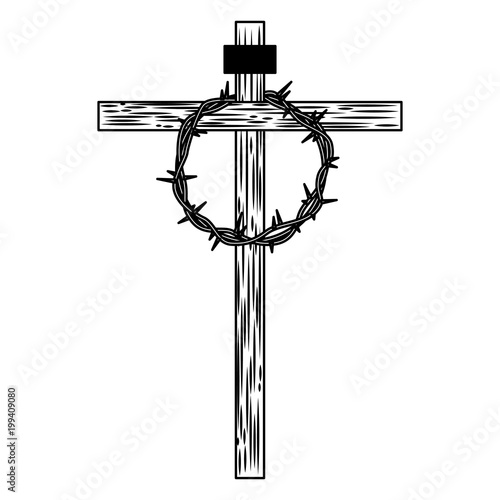 wooden cross with crown of thorns vector illustration