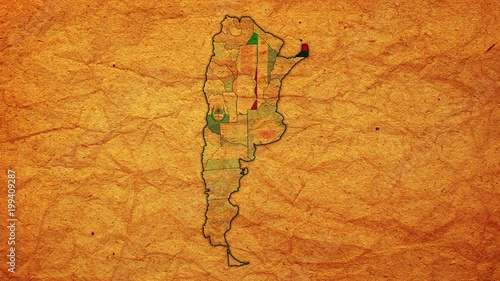 Vintage administration map of argentina with flashing flags of administrative divisions
