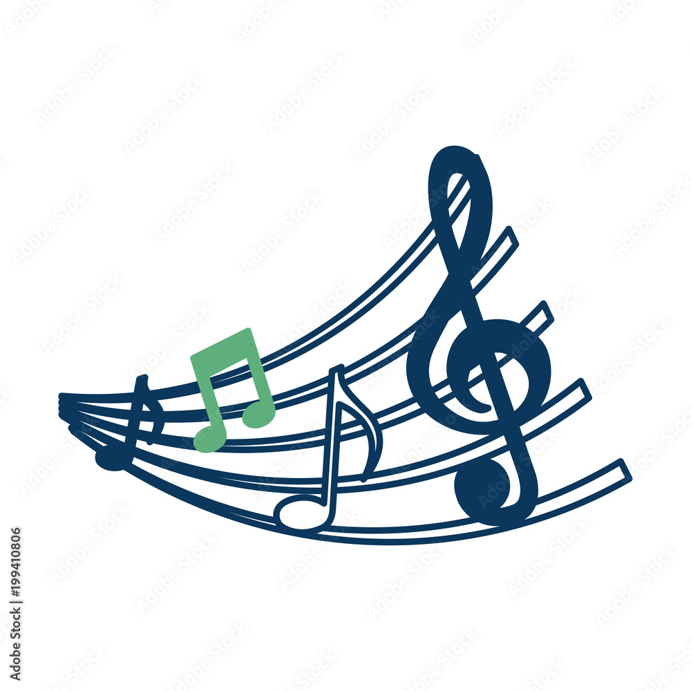 set of music notes and staff image vector illustration green and blue set of music notes and staff image vector illustration green and blue