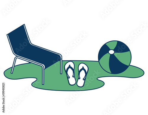 beach rubber ball flip flops chair sand vector illustration green and blue
