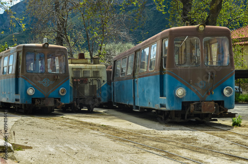 KALAVRYTA GREECE, -Old wagons of the Greek railways standing on a station in Kalavryta.