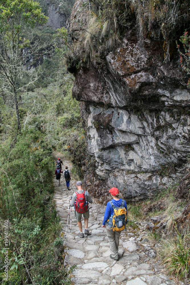 Hikers on the Inca trail trek to Maccu Picchu, Peru