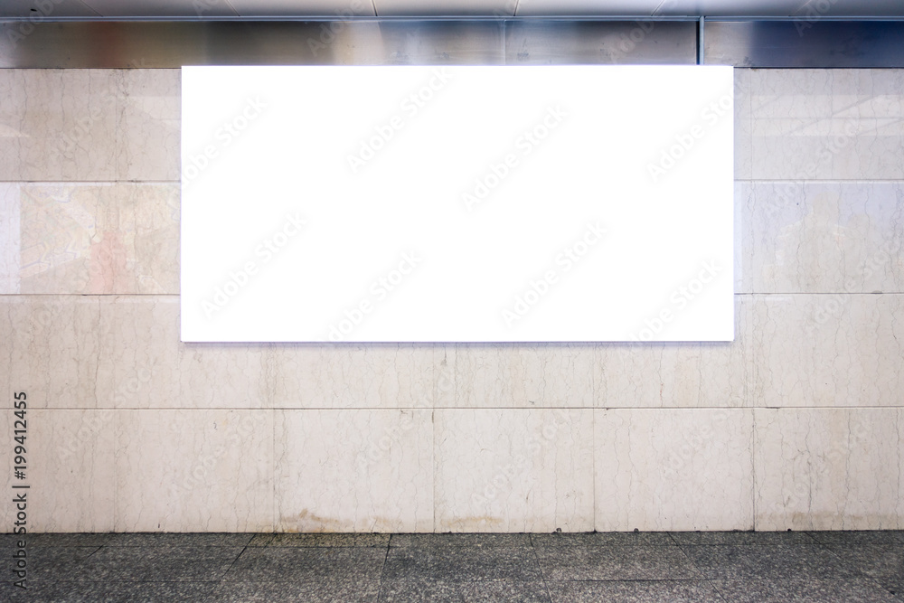 Urban Subway Underground Billboard Rectangular White Mockup City Advertisement Urban Subway Underground Billboard Rectangular White Mockup City Advertisement