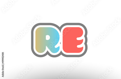 orange pastel blue alphabet letter re r e logo combination icon design