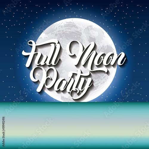 full moon party summer stars blue night moonlight shine vector illustration