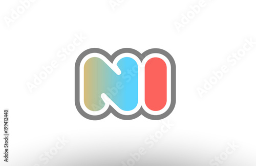 orange pastel blue alphabet letter ni n i logo combination icon design